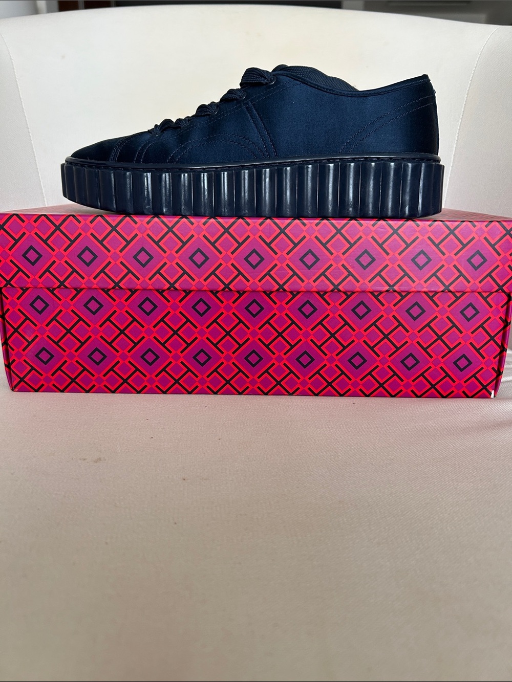 Tory Burch Navy Platform Lace-Up Sneaker